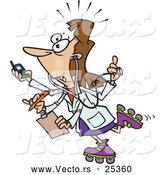 Vector of a Overworked Cartoon Female Doctor Trying to Handle Multiple Jobs with 4 Hands by Toonaday