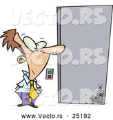 Vector of a Patient Cartoon Businessman Waiting for Elevator Doors to Open by Toonaday