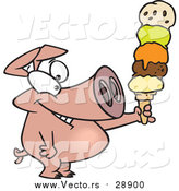 Vector of a Pig Holding a Big Ice Cream Cone by Toonaday