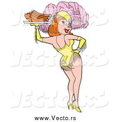 Vector of a Pig Showgirl Woman Serving Ribs by LaffToon