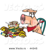Vector of a Pigging out Cartoon Hog with Junk Food by Toonaday