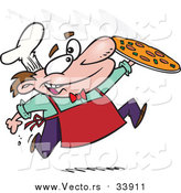 Vector of a Pizza Maker Delivering Freshly Backed Pie - Cartoon Style by Toonaday