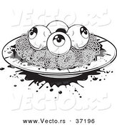 Vector of a Plate of Spaghetti White Eyeballs - Black and White Halloween Line Art by Lawrence Christmas Illustration