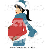 Vector of a Pregnant Girl Rubbing Her Stomach and Wearing Winter Apparel by BNP Design Studio