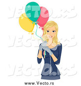 Vector of a Pretty Blond Woman Carrying Three Balloons by BNP Design Studio