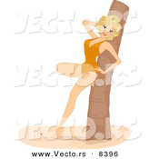 Vector of a Pretty Cartoon Blond Pin-up Girl Wearing a Swimsuit While Leaning Against a Tree by BNP Design Studio