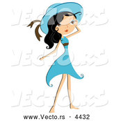 Vector of a Pretty Young Cartoon Lady Wearing a a Blue Dress and Hat by BNP Design Studio
