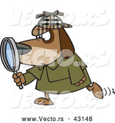 Vector of a Private Investigator Cartoon Dog Looking Through a Magnifying Glass While Walking Forward by Toonaday
