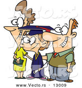 Vector of a Proud Cartoon Mother and Father Posing with Their Daughter During Graduation by Toonaday