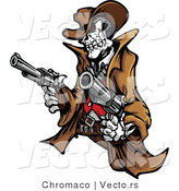 Vector of a Rebel Cowboy Skeleton Pointing Two Guns by Chromaco