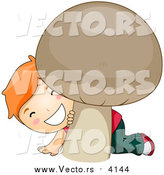Vector of a Red Haired Boy Smiling and Peeking Behind a Giant Mushroom by BNP Design Studio