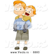 Vector of a Red Haired White Boy Jumping on His Big Brother's Back by BNP Design Studio