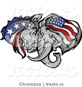 Vector of a Republican Elephant and Democratic Donkey Butting Heads While Facing off During a Battle by Chromaco