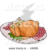 Vector of a Roasted Thanksgiving Turkey with Stuffing and Grapes by LaffToon