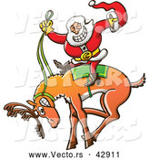 Vector of a Rodeo Cartoon Santa Riding a Bucking Reindeer by Zooco