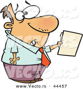 Vector of a Scared Cartoon Businessman Holding out a File by Toonaday