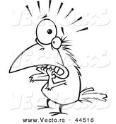 Vector of a Scared Cartoon Crow Biting His Nails - Coloring Page Outline by Toonaday