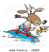 Vector of a Scared Cartoon Fish Leaping Away from a Nervous Surfing Goat by Toonaday