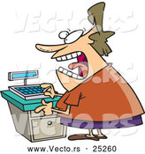 Vector of a Scared Female Cartoon Clerk Standing Beside Cash Register by Toonaday