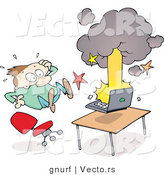 Vector of a Scared Man Jumping Back from Exploding Laptop Computer by Gnurf