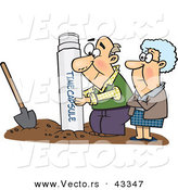 Vector of a Senior Cartoon Couple Unburying a Time Capsule by Toonaday