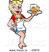 Vector of a Sexy Cartoon Pig Waitress Serving a Mug of Frothy Beer by LaffToon