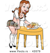 Vector of a Sexy Restaurant Waitress Setting Food to a Table - Cartoon Style by LaffToon