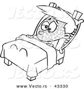 Vector of a Sick Cartoon Boy Resting in Bed with Measles - Coloring Page Outline by Toonaday