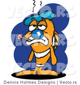 Vector of a Sick Cartoon Clown Fish with Ice Pack and Thermometer by Dennis Holmes Designs