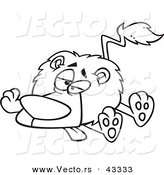 Vector of a Sick Cartoon Lion Laying on the Ground - Coloring Page Outline by Toonaday