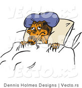 Vector of a Sick Cartoon Lizard Wearing Cold Pack While Resting in Bed by Dennis Holmes Designs