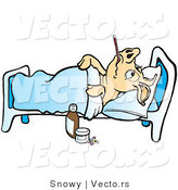 Vector of a Sick Cartoon Pig in a Hospital Bed by Snowy