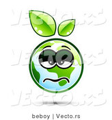 Vector of a Sick Earth Cartoon with Green Leaves Sprouting from Head by Beboy