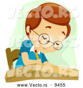 Vector of a Smart Cartoon School Boy Writing in Class at His Desk by BNP Design Studio