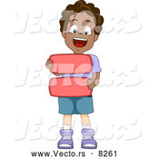 Vector of a Smiling Cartoon Black School Boy Holding an Equals Math Symbol by BNP Design Studio