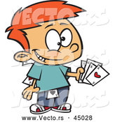 Vector of a Smiling Cartoon Boy Cheating in a Card Game by Toonaday