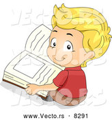 Vector of a Smiling Cartoon Boy in Front of a Book on the Floor by BNP Design Studio