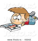 Vector of a Smiling Cartoon Boy Reading a Catalog by Toonaday