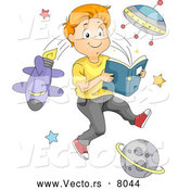 Vector of a Smiling Cartoon Boy Reading an Outer Space Book by BNP Design Studio