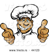 Vector of a Smiling Cartoon Male Chef Mascot Hand Gesturing with Two Thumbs up by Chromaco