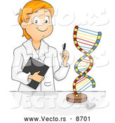 Vector of a Smiling Cartoon Male Student Working with a DNA Model by BNP Design Studio