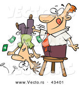 Vector of a Smiling Cartoon Man Standing on a Stool and Shaking Money Our of a Guy's Pockets by Toonaday