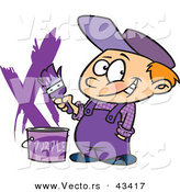 Vector of a Smiling Cartoon Painter Boy with a Bucket of Purple Paint by Toonaday