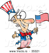 Vector of a Smiling Cartoon Patriotic Uncle Sam Waving an American Flag While Welcoming People by Toonaday