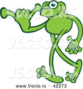 Vector of a Smiling Green Cartoon Frog Walking While Gesturing Shaka Hand Sign by Zooco