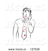 Vector of a Smiling Guy with Red Lips, Talking on a Phone - Version 4 by Prawny