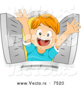 Vector of a Smiling Happy Boy Waving Hands from Window Shutters - Cartoon Design by BNP Design Studio