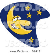 Vector of a Smiling Moon with Stars - Cartoon Style by Toonaday