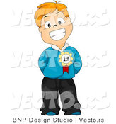 Vector of a Smiling Red Haired Cartoon School Boy Wearing a Medal on His Shirt by BNP Design Studio