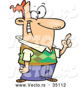 Vector of a Smiling Wacky Cartoon Man Pointing His Finger Towards Something by Toonaday